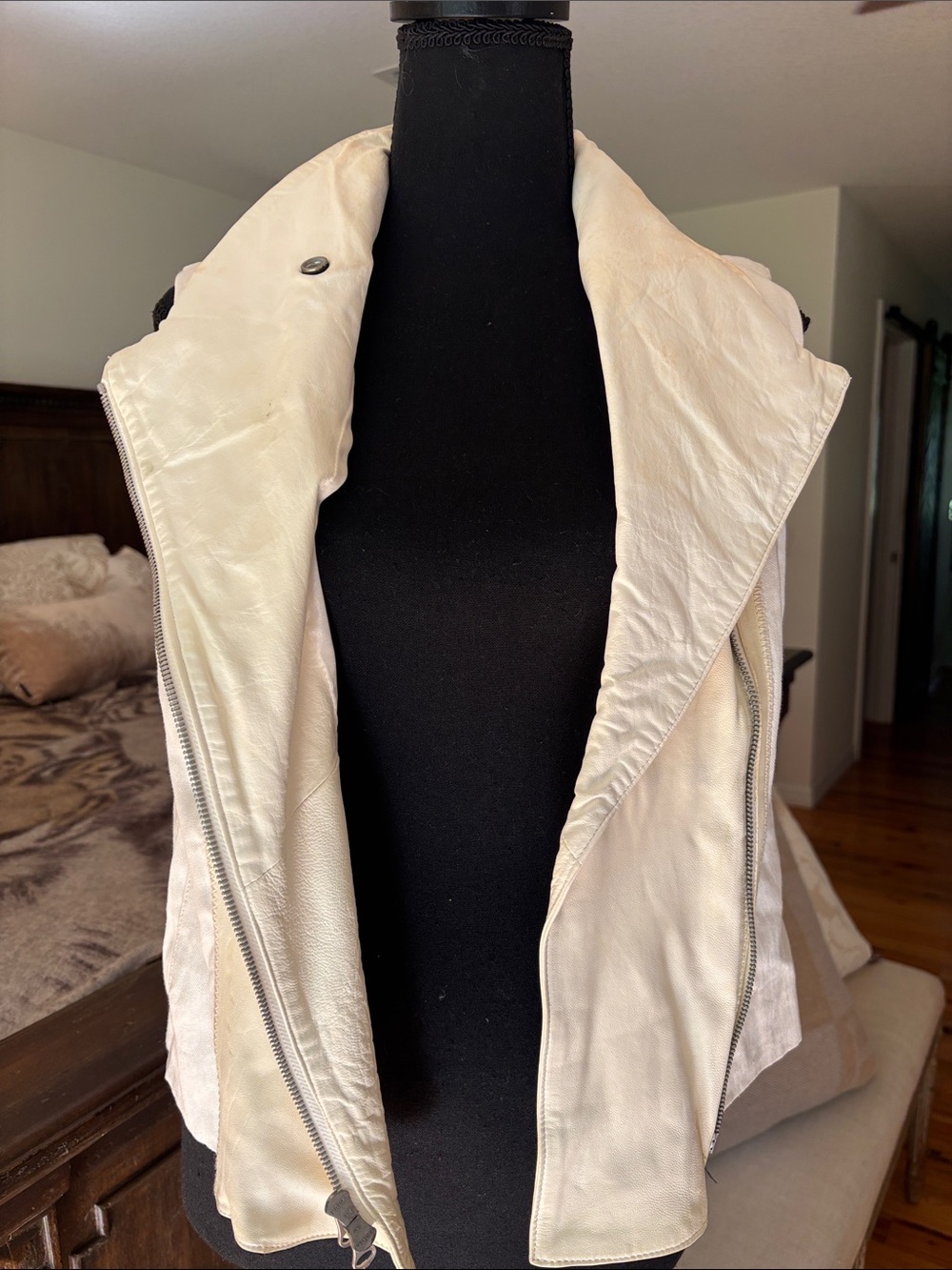 Vince Cream Leather Moto Vest